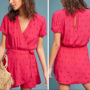 Anthropologie Pink Greenbriar Embroidered Romper